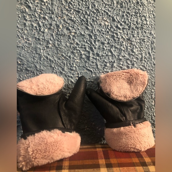 Genuine leather winter Gloves with pink faux fur interior - Picture 3 of 6